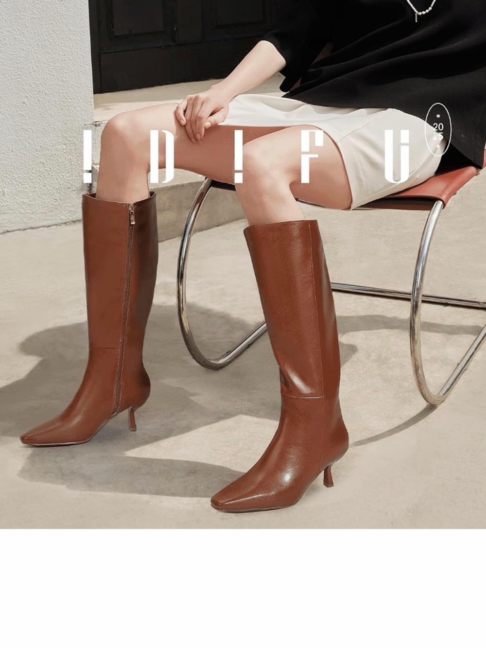 IDIFU Brown Knee-High Leather Heeled Boots